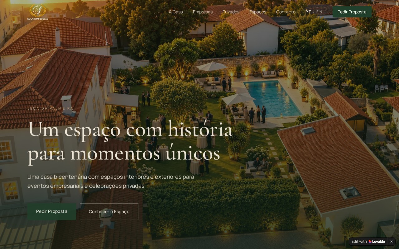 Página inicial do website Solar das Suecas no computador